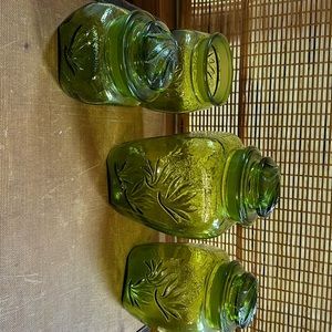 vintage Le Smith green glass canisters.